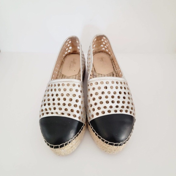 Loeffler Randall Mariko Perforated Leather Flat, Silver/Black Espadrille 6.5 EUC - Picture 2 of 9